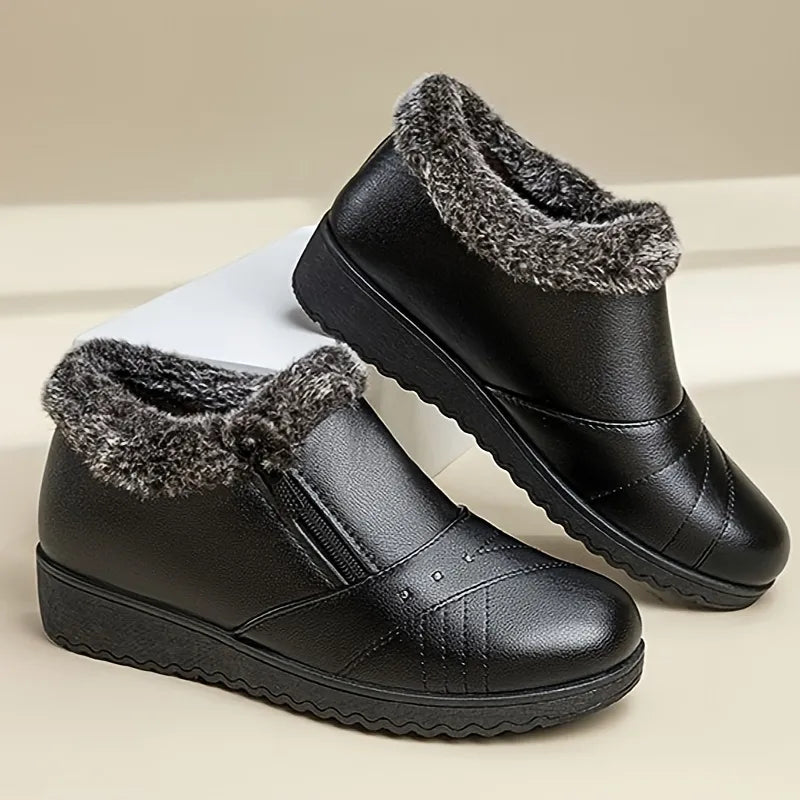 Women's Warm Lined Waterproof Leather Booties – Fleece Lining, Side Zip, Anti-Slip Sole – image 2