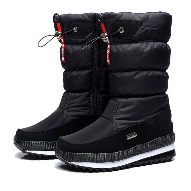 Women's Fur Lined Leather Snow Boots – Warm, Waterproof, Non-Slip Rubber Sole, Round Toe