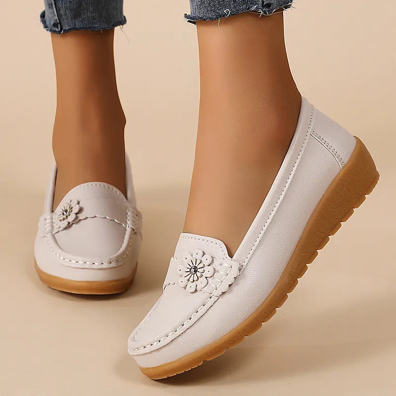 Women's Soft Sole Leather Loafers – Flower Detail, Thick Cushioned Sole, Non-Slip – image 2