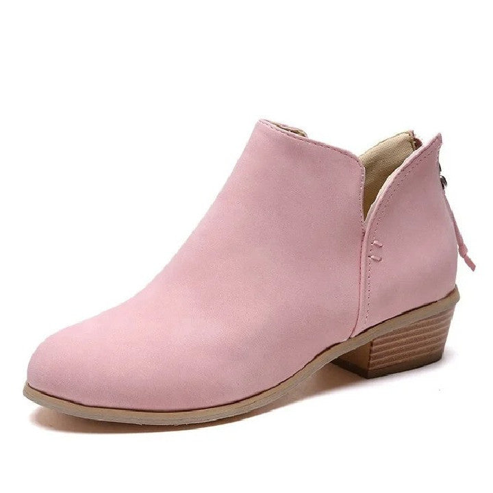 Women's Stacked Heel Ankle Boots – Side Zip, Arch Support Insoles, Classic Style