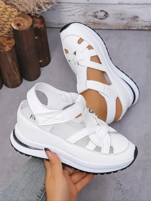 Women's Touch-Fastening Strap Wedge Sandals – Cushioned Sole, Arch Support, Non-Slip, Wide Fit