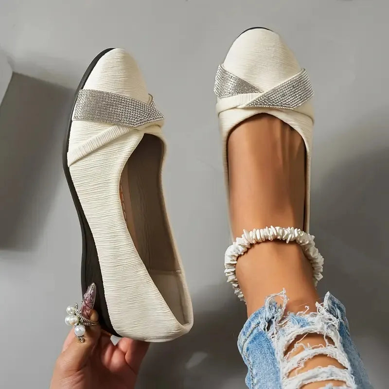 Women's Rhinestone Slip-On Loafers – Leather, Low Wedge, Arch Support Insole, Handmade – image 2
