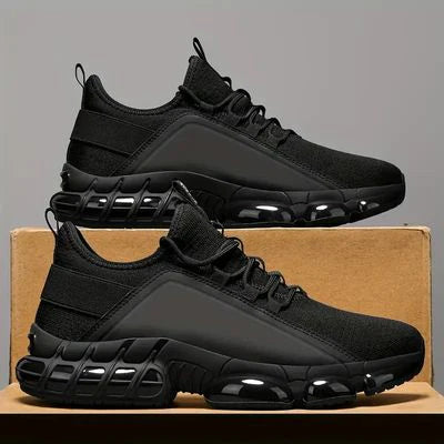 Men's Lightweight Knit Running Shoes – Leather Accents, Memory Foam Insole, EVA Sole