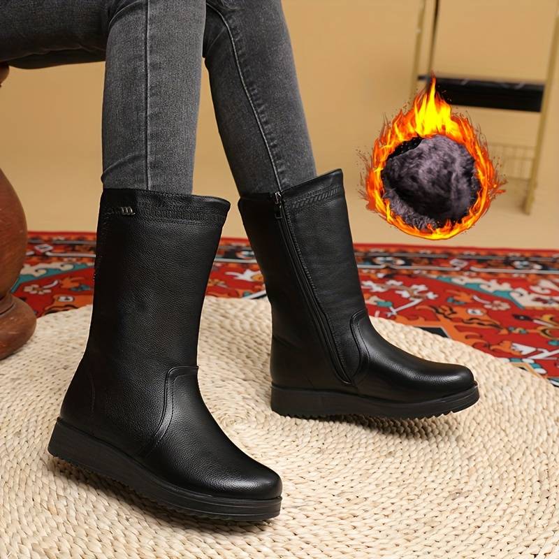 Women’s Warm Lined Mid Calf Boots with Stretch Back Panel – image 2