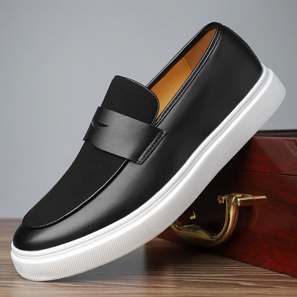 Men's Faux Leather Penny Loafers – Contrast White Sole, Smooth Upper, Hand Tailored