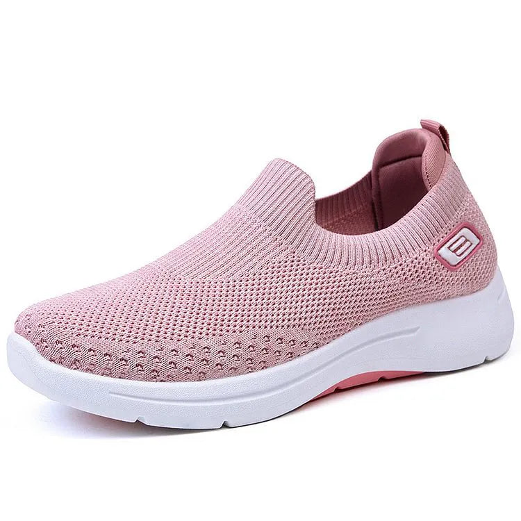 Women's Slip-On Mesh Walking Trainers – Arch Support, Round Toe Box, Lightweight, Non-Slip