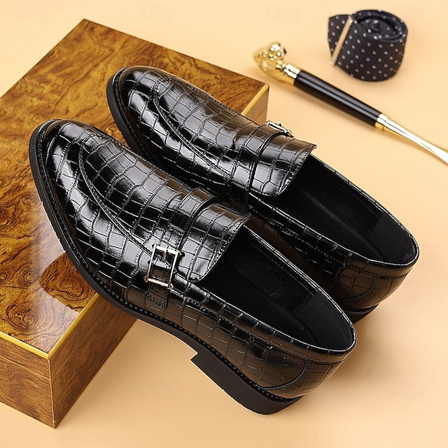 Men's Crocodile-Pattern Leather Loafers – Slip-On Dress Shoes, Arch Support, Non-Slip Sole