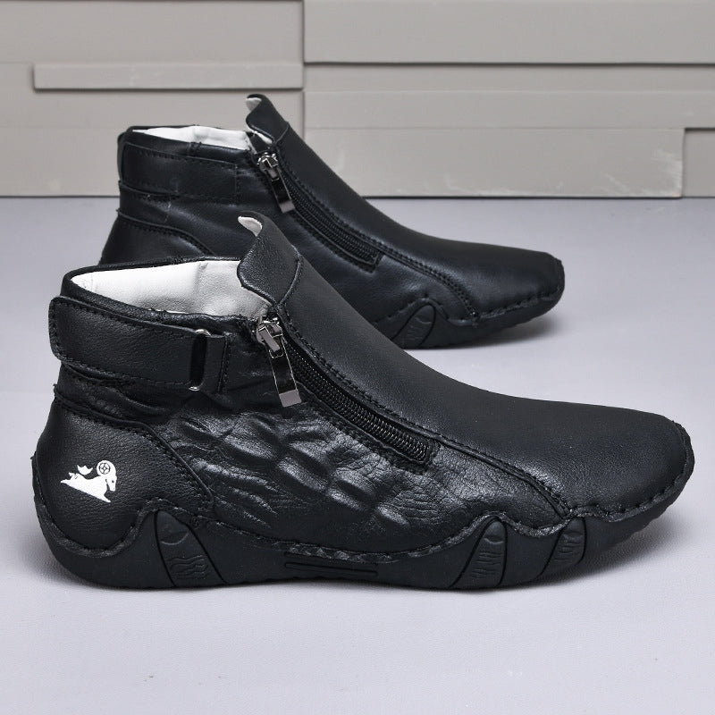 Men's Genuine Leather High-Top Zip Boots – Arch Support, Cushioned, Round Toe, Regular and Wide Fit