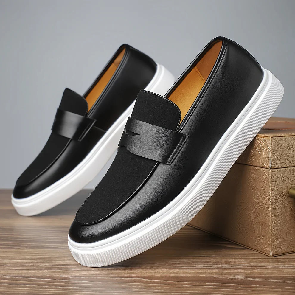 Men's Faux Leather Penny Loafers – Contrast White Sole, Smooth Upper, Hand Tailored – image 2
