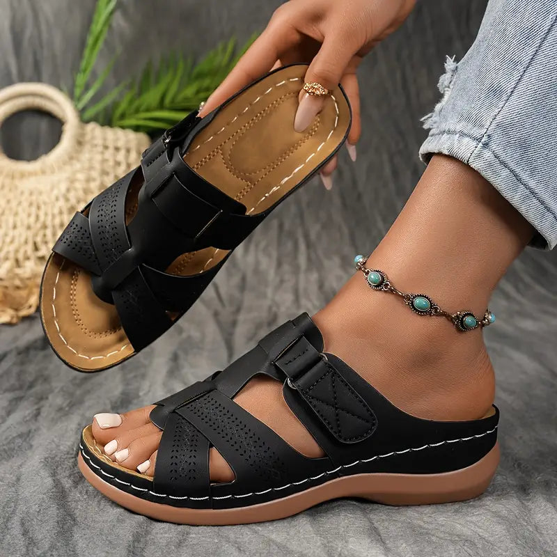 Women's Leather Platform Sandals – Embossed Upper, Arch Support Insole, Handmade – image 2