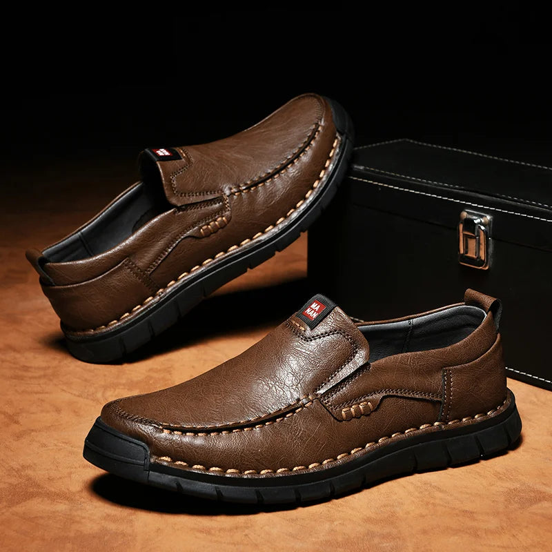Men's Handmade Full-Grain Leather Loafers – Wide Toe Box, Arch Support, Rubber Sole