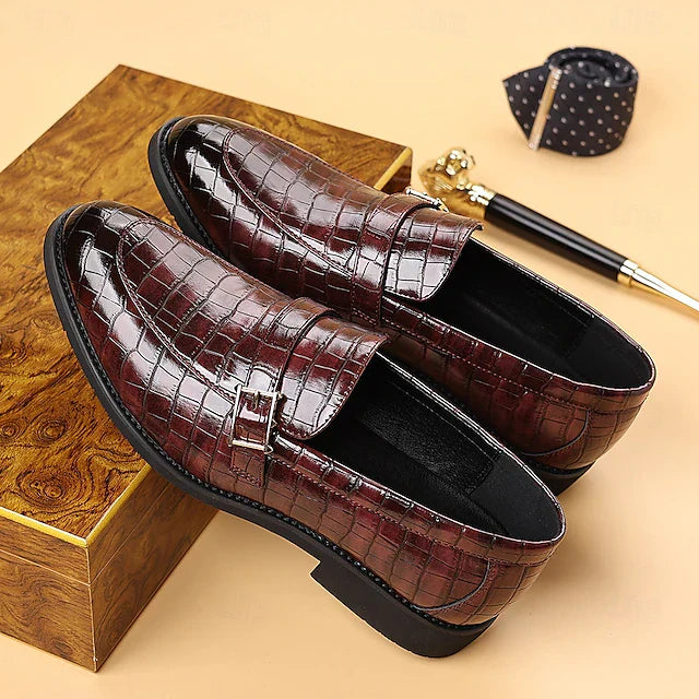 Men's Crocodile-Pattern Leather Loafers – Slip-On Dress Shoes, Arch Support, Non-Slip Sole – image 2