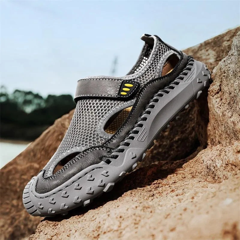 Men's Handmade Cowhide Leather and Mesh Sandals – Closed Toe, Memory Foam Insole, Non-Slip – image 2