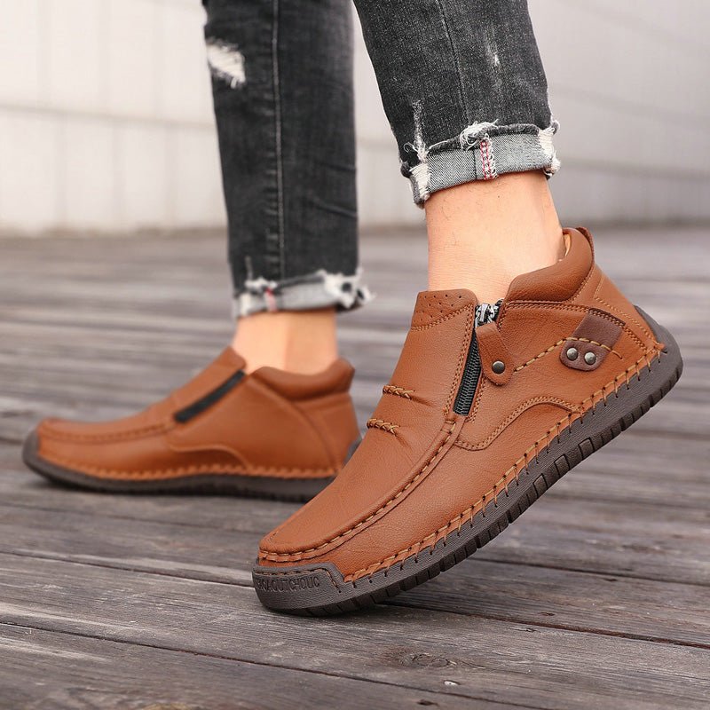Men's Wide Fit Leather Ankle Boots – Side Zip, Hand-Stitched, EVA Arch Support Insole – image 2