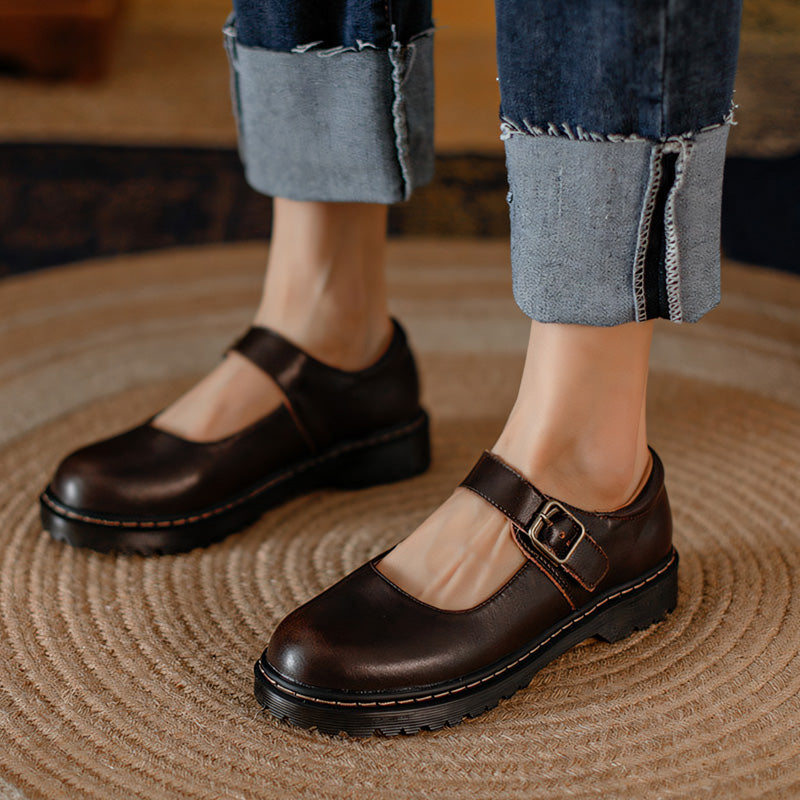Women's Leather Mary Jane Flats – Buckle Strap, Cushioned Arch Support, Non-Slip Sole – image 2