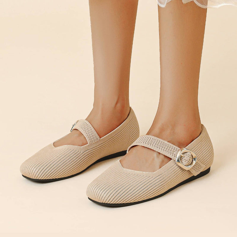 Women's Knit Mary Jane Flats – Square Toe, Breathable, Cushioned Arch Support Insole – image 2