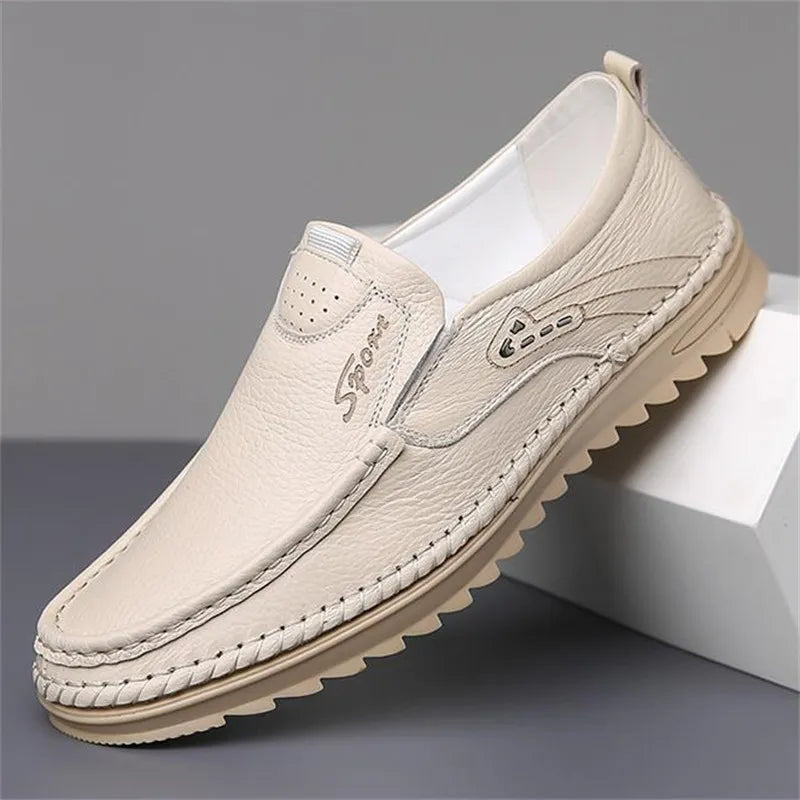 Men's Leather Slip-On Loafers – Soft Non-Slip Sole, Arch Support Insole, Heel Cup