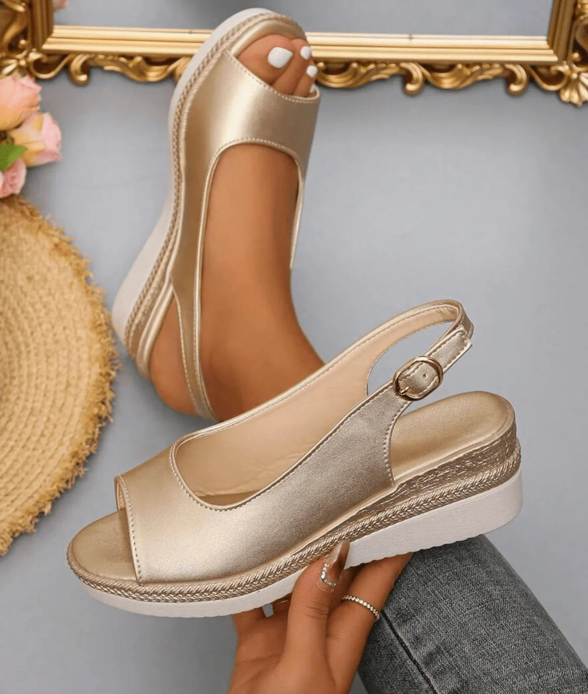 Women's Slingback Espadrille Sandals – Cushioned Arch Insole, Soft Strap, Textured Trim