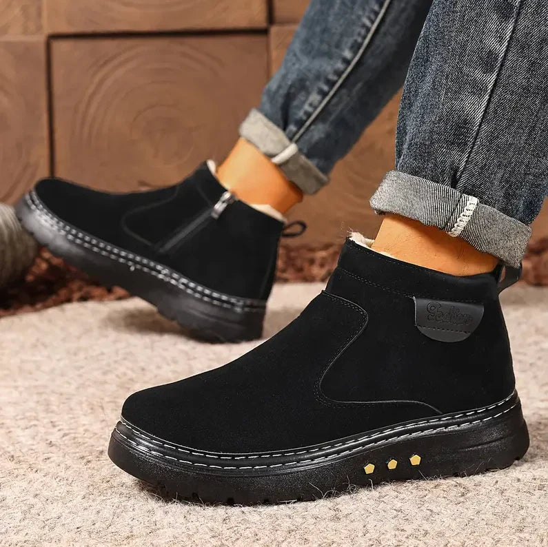 Men's Fleece-Lined Zip Winter Boots – Water-Resistant, Cushioned Sole, Non-Slip