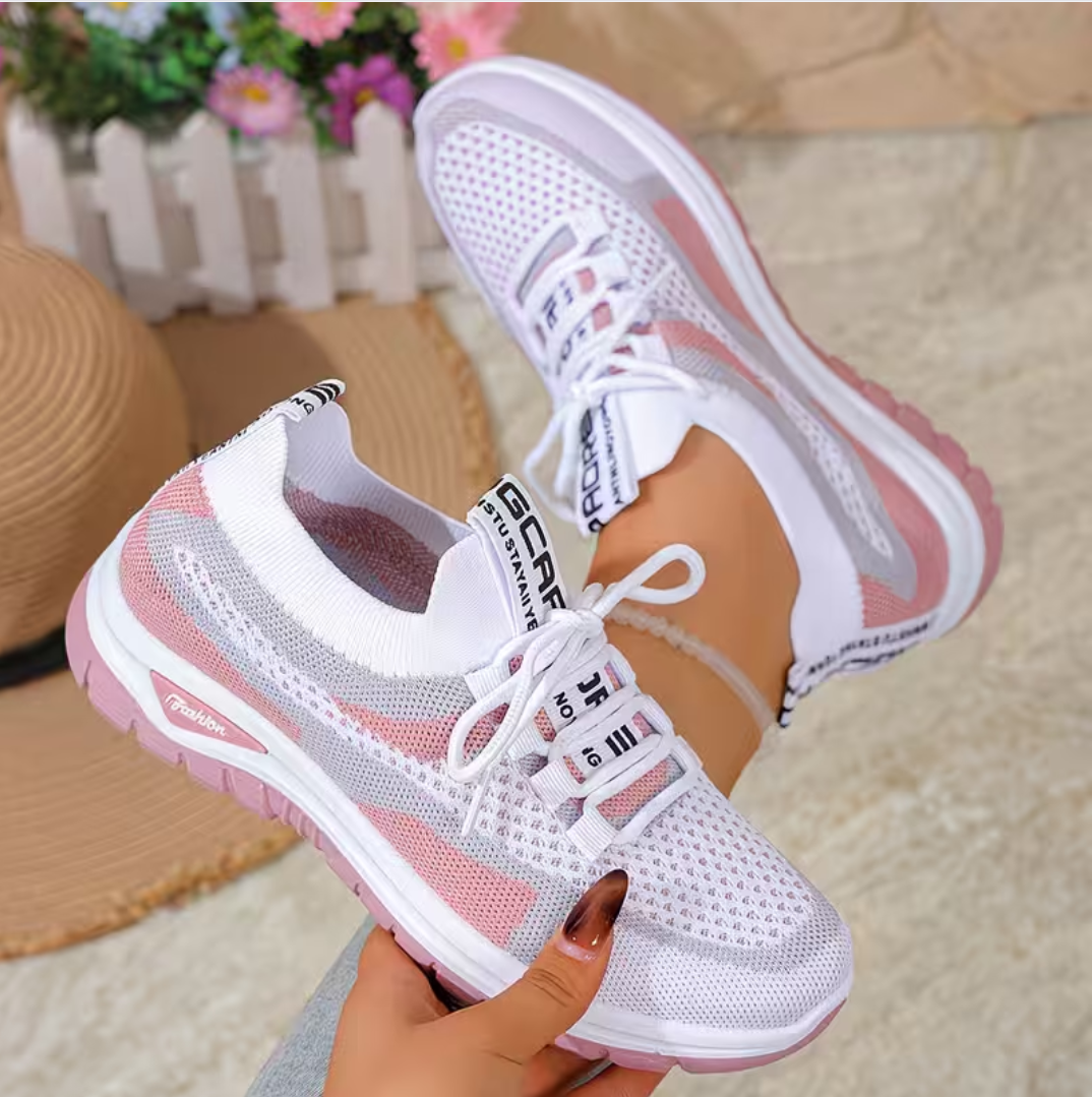 Women's Breathable Gradient Mesh Trainers – Cushioned Sole, Elastic Heel, Slip-Resistant
