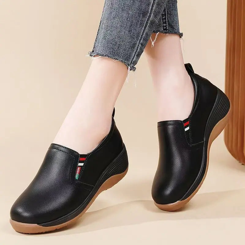 Women’s Thick Sole Slip On Leather Look Loafers – image 2