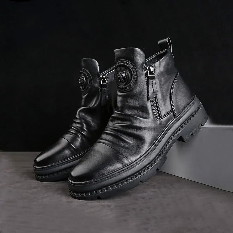 Men's Full Grain Leather Motorcycle Boots – Waterproof, Side Zip, Oil-Resistant Non-Skid Sole