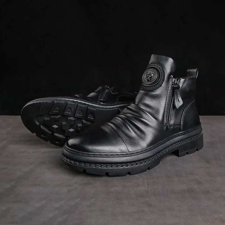 Men's Full Grain Leather Motorcycle Boots – Waterproof, Side Zip, Oil-Resistant Non-Skid Sole – image 2