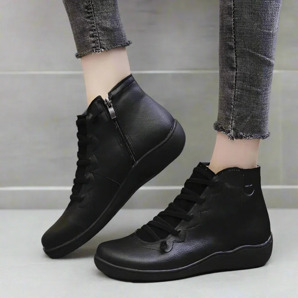 Round Toe Ankle Boots – Side Zip, Wide Toe Box, Cushioned Insole, Low Block Heel