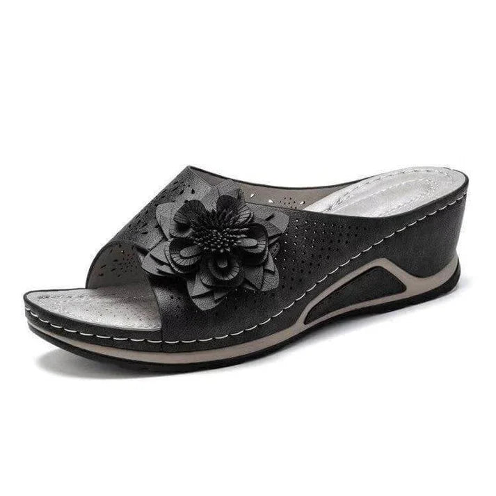 Women's Soft Leather Wedge Sandals – Arch Support, Deep Heel Cup, Flower Detail, Slip-Resistant – image 2