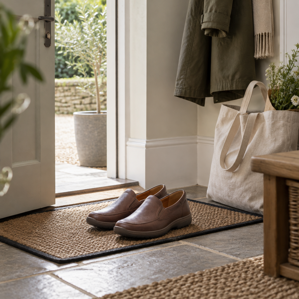 A pair of comfortable shoes by the front door